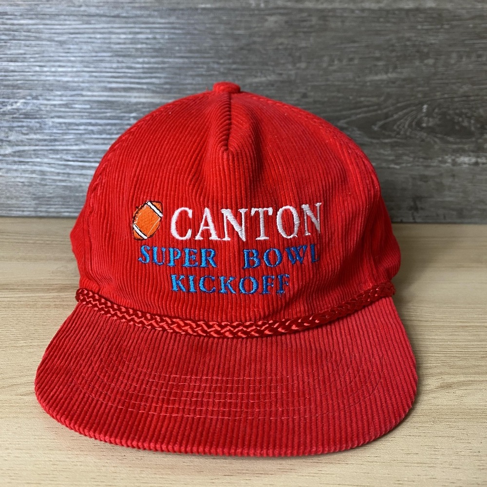 Vintage Canton‎ Super Bowl Kickoff Hat Cap Snap Back Red NFL Football Mens 90s